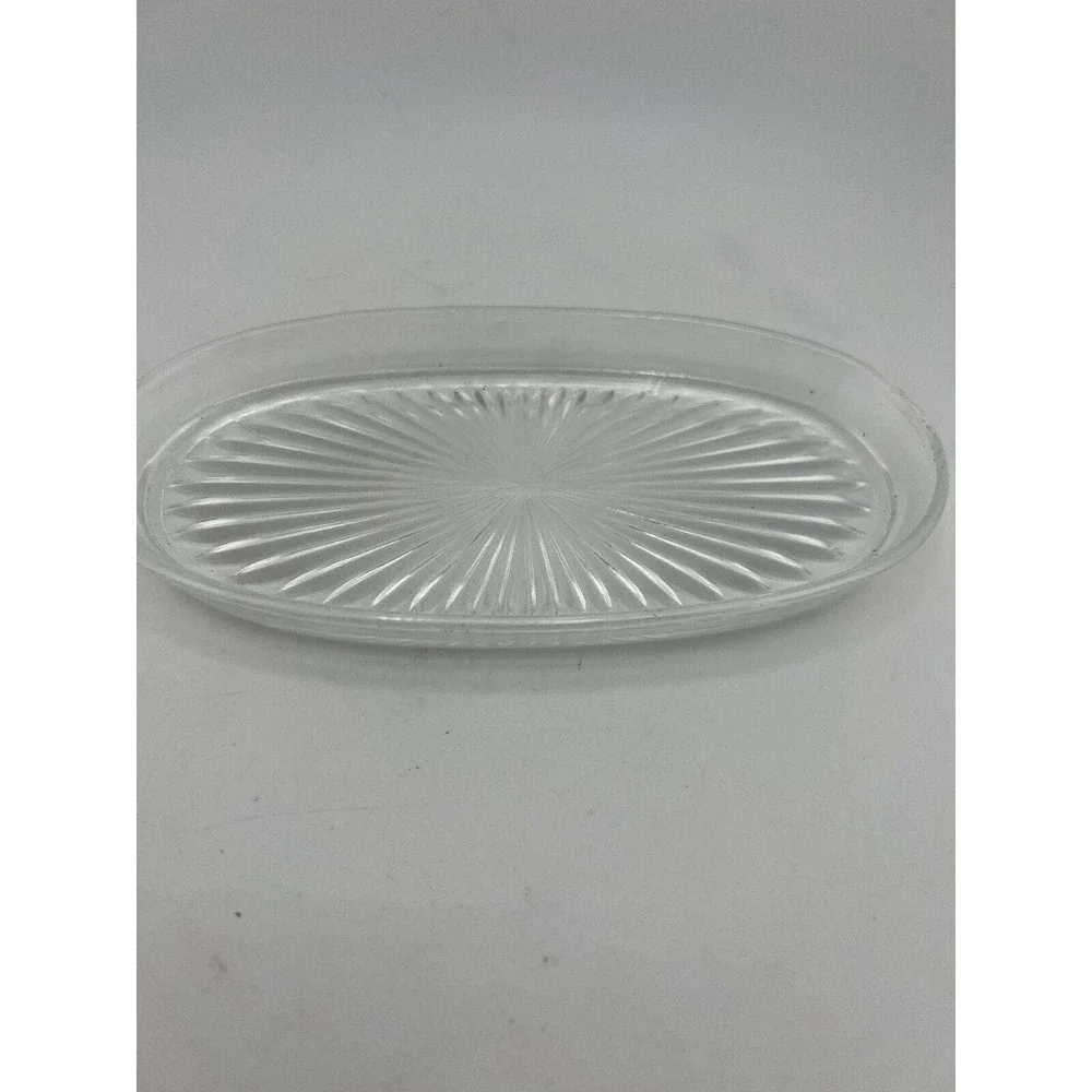 Vintage Retro‎ Clear Crystal Pressed Glass Starburst Oval Shaped Platter Dish